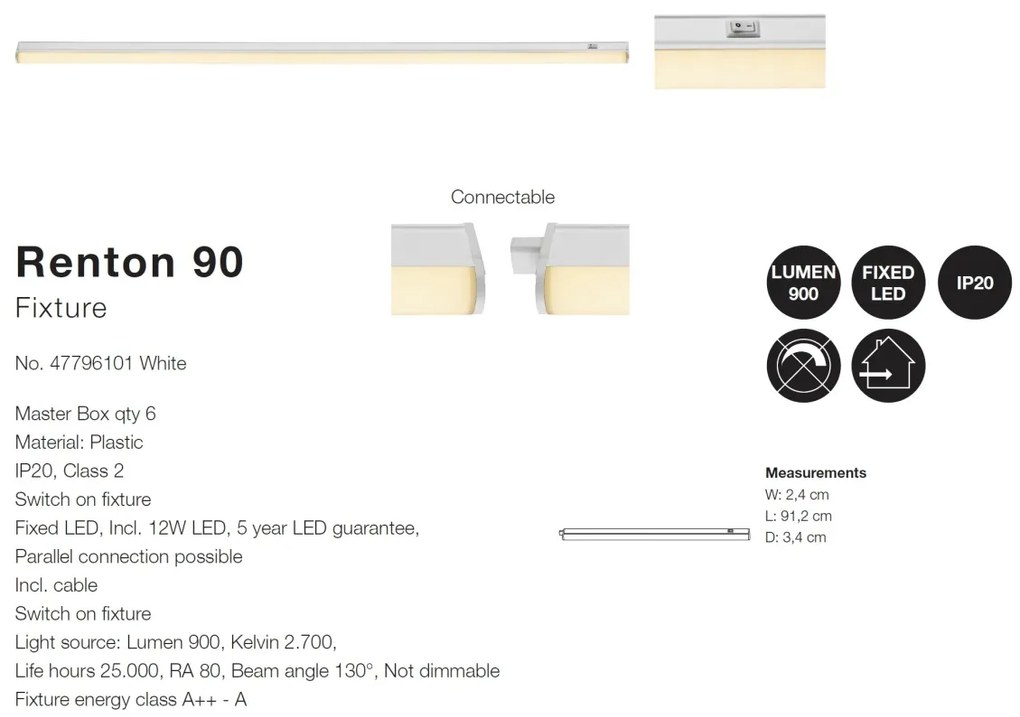 Aplica LED pentru mobila design liniar Renton 90 47796101 NL