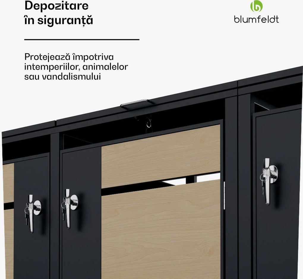 Blumfeldt BinSafe, coș de gunoi, 3 coșuri de gunoi, 240 l, cu încuietoare, din oțel galvanizat rezistent la intemperii