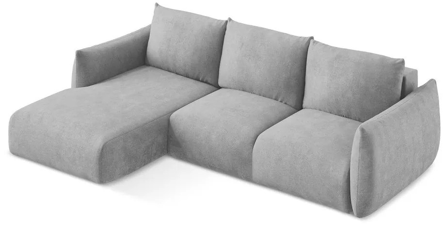 Colțar gri deschis extensibil cu tapițerie din chenille (cu colț pe partea stângă/cu șezlong) Leila – Makamii