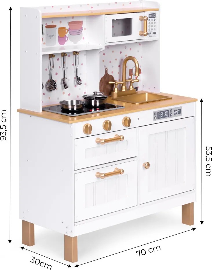 Bucătărie mare din lemn cu dulapuri cu deschidere LED și 7 accesorii