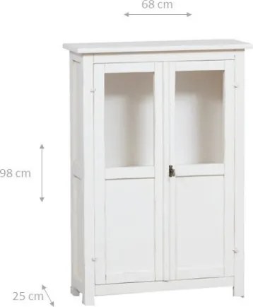 Vitrina mica, L68 25 H98 cm, alb antic, lemn masiv
