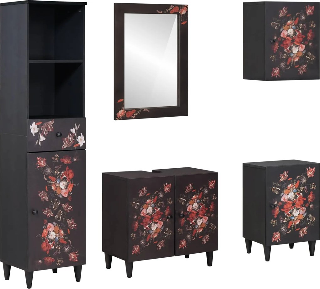 vidaXL Set dulap baie cu sertar Pe perete 5 pcs Lemn de mango solid