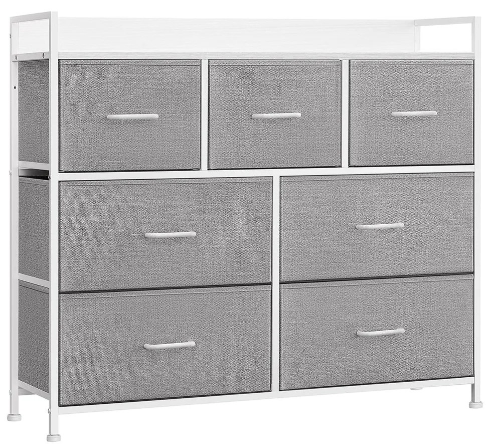 Comoda cu 7 sertare din stofa, 28,5 x 98 x 85 cm, gri-alb