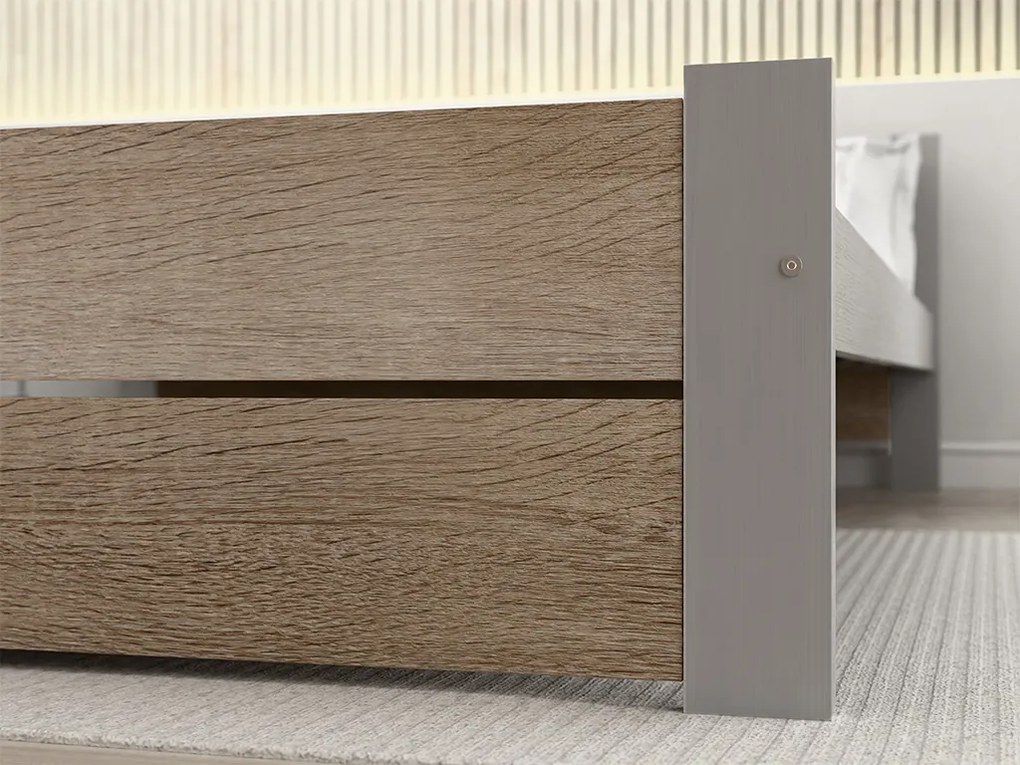 Pat de o persoana IKAROS DOUBLE 90 x 200 cm, stejar sonoma/gri Saltele: Cu saltele Coco Maxi 20 cm, Somiera pat: Cu lamele curbate