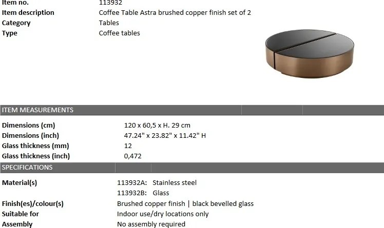 Set 2 masute de cafea design elegant LUX Astra, cupru-negru 113932 HZ