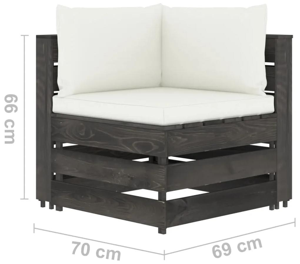 Canapea de gradina cu 2 locuri, cu perne, gri, lemn impregnat