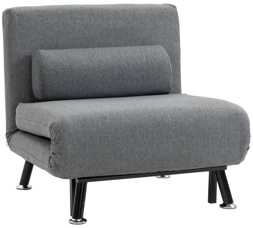 HOMCOM Fotoliu pliabil cu funcție de pat, fotoliu de relaxare în imitație de in, spătar reglabil, 75 x 70 x 75 cm, Gri închis | Aosom Romania