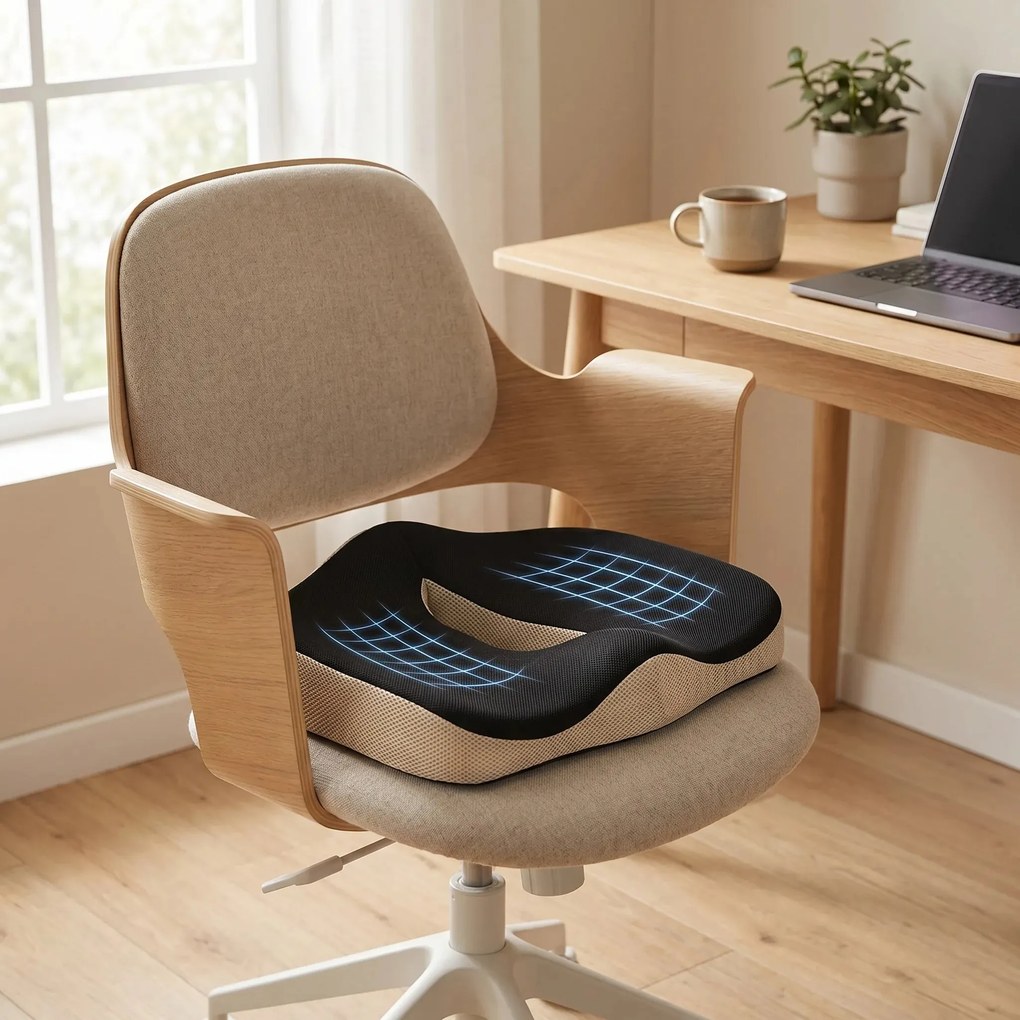 Perna ortopedica sezut memory foam cu gel ORTO COCCIS Gel Stronger, Negru