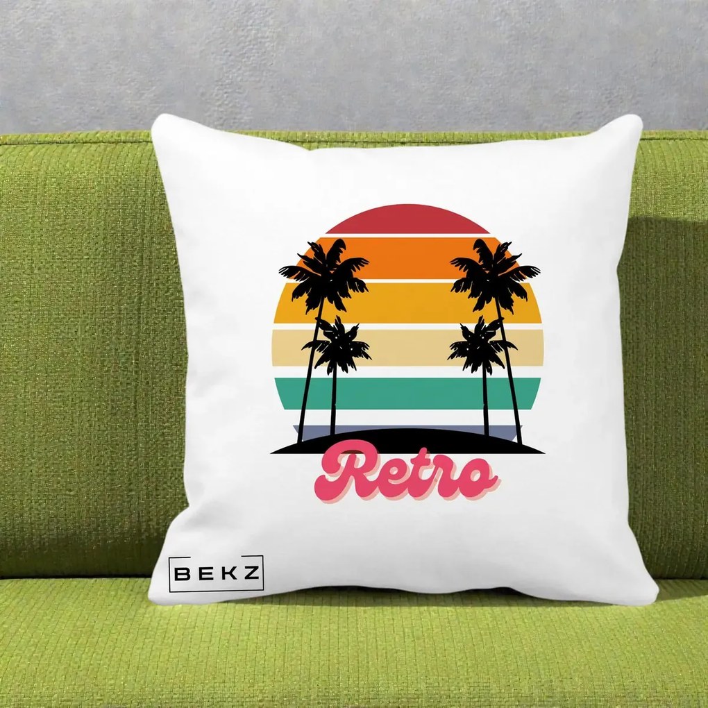 Perna Decorativa Retro Sunset Palmieri, 40x40 cm, Alba Mata, Husa Detasabila, Perna Inclusa, BEKZ®