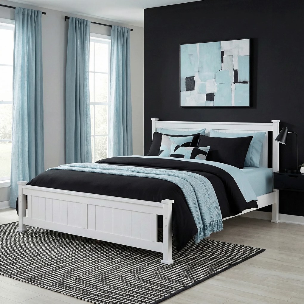 Pat cu lamele, lemn de pin/alb, 160x200, LUCAS NEW