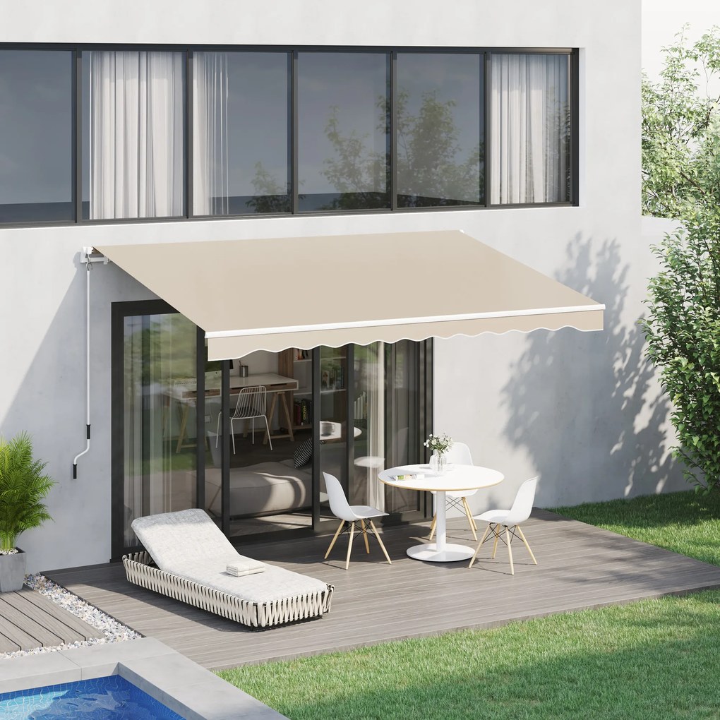 Outsunny Copertină Retractabilă pentru Terasă cu Manivelă Manuală, Rezistentă la Apă, Structură Metalică și Aluminiu, 4x2.5m, Bej | Aosom Romania