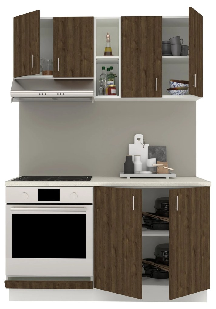 Set Bucatarie Karo V4, Stejar Bronz/Alb, Blat Thermo 28 mm, L 140 cm