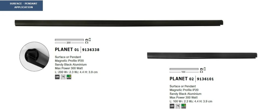 Sina magnetica aplicata sau suspendata PLANET 02, 100cm