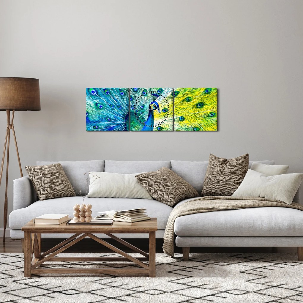 Tablou - Păun (cu ceas) (90x30 cm)