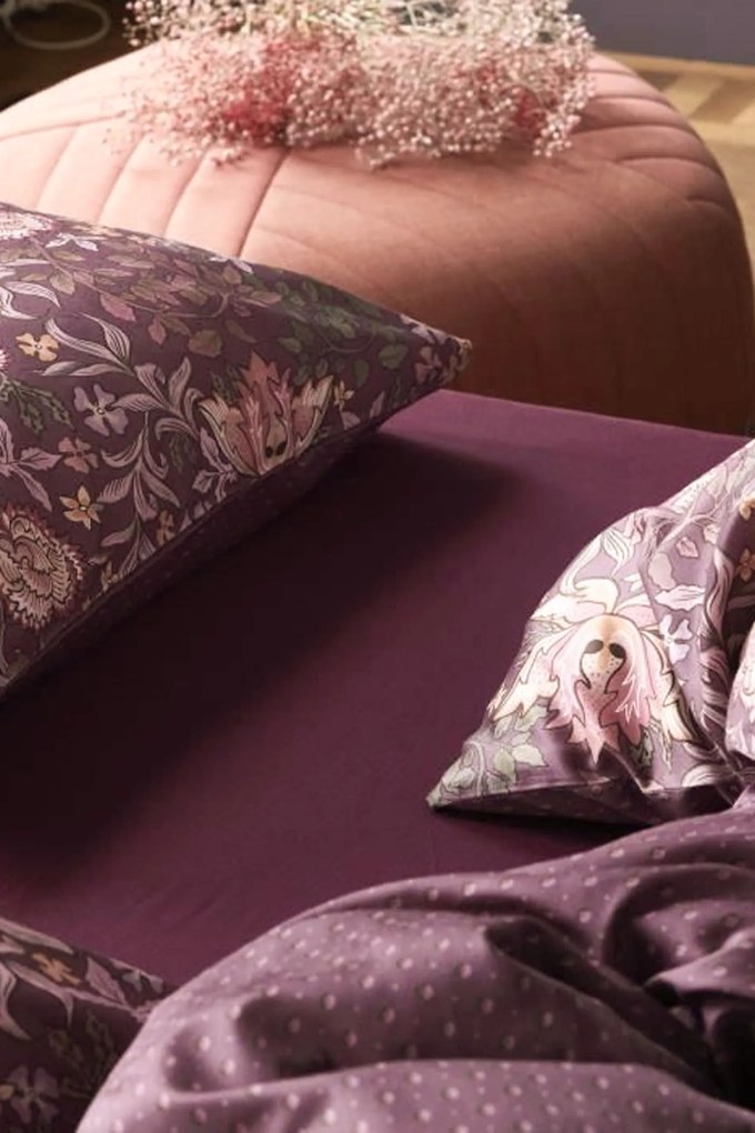 Lenjerie de pat din satin Essenza Ophelia Plum Wine mov-inchis 140x200 cm