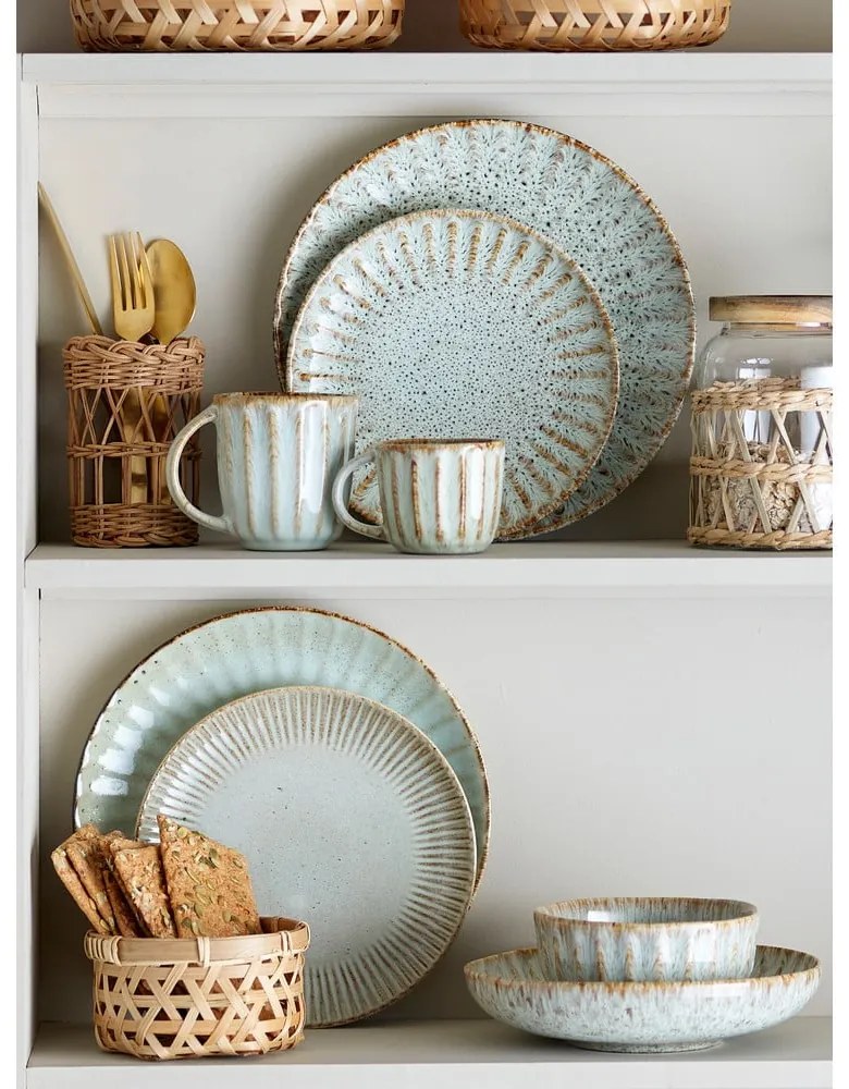 Serviciu de masă 12 buc. din gresie Fleur – Bloomingville