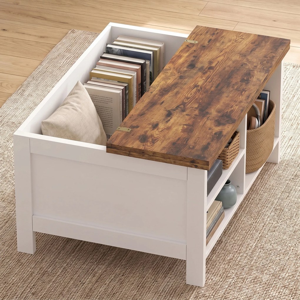 HOMCOM Cufăr de Depozitare 80x60x40 cm, cu Capac Rabatabil, Rafturi Deschise și Compartiment Ascuns, Maro Rustic | Aosom Romania