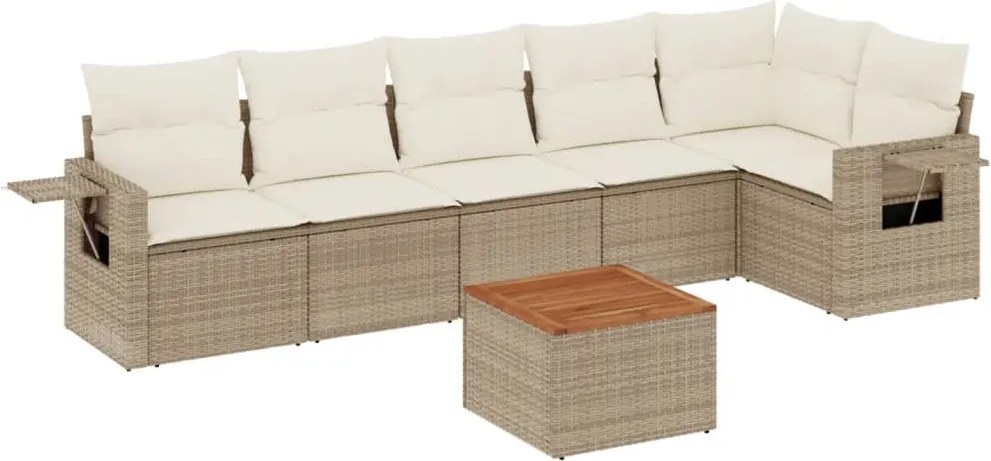 vidaXL Set canapele de grădină, 7 piese, cu perne, bej, poliratan