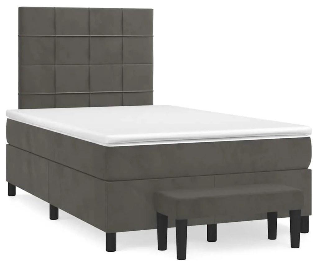 vidaXL Pat box spring cu saltea, gri închis, 120x190 cm, catifea