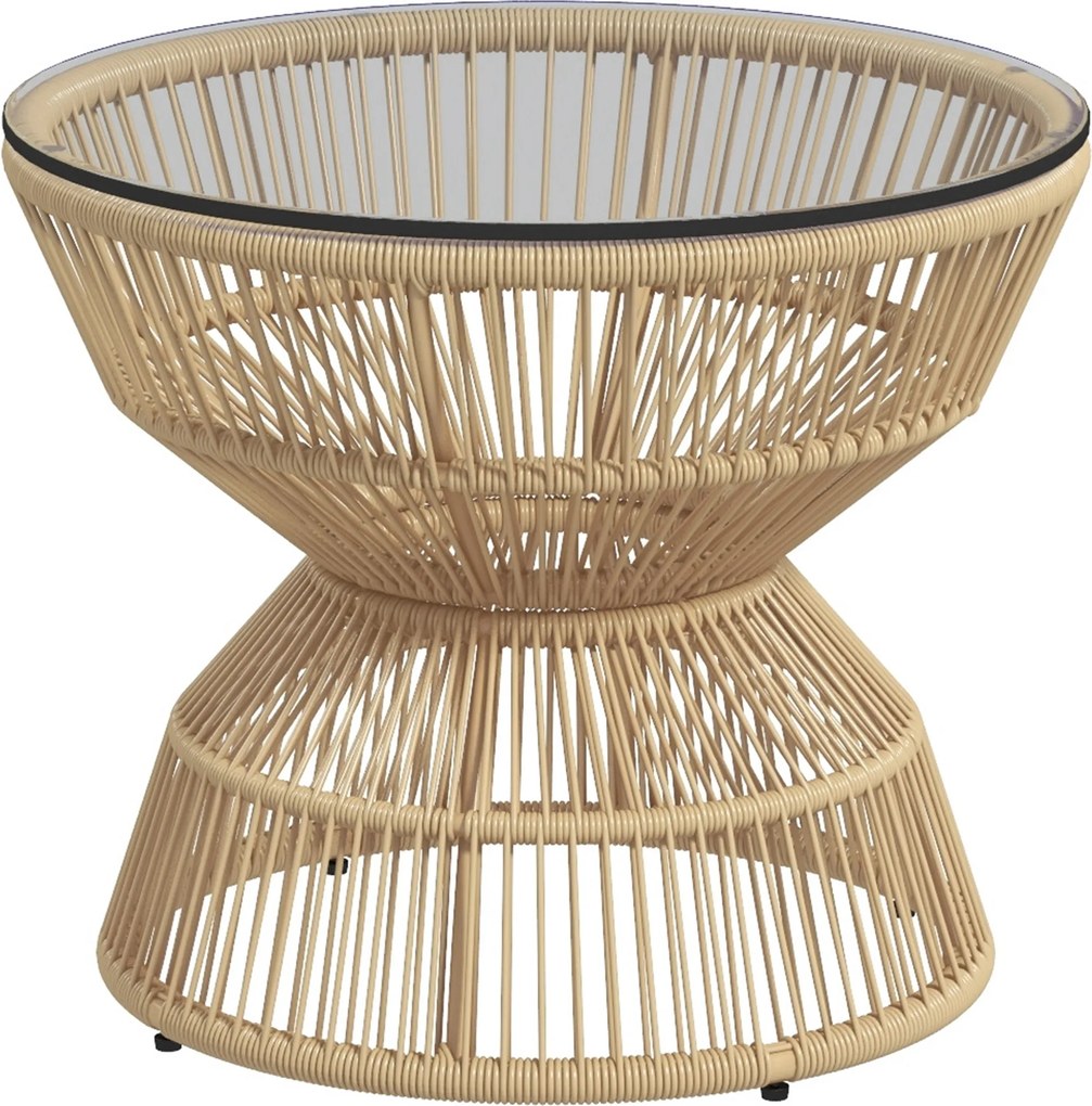 Outsunny Masă laterală pentru exterior, masă de grădină din ratan, blat din sticlă, PE-ratan, 60 cm x 60 cm x 50 cm, natural | Aosom Romania