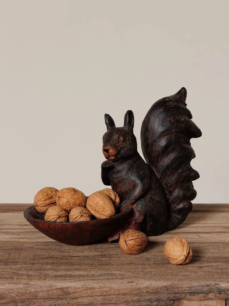 Tăviță decorativă veveriță, din rășină, finisaj maro antichizat, 25x14x19 cm, "Écureuil"