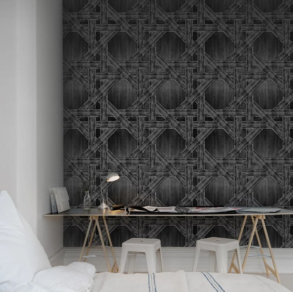 Tapet Denim Trellis, Black, Rebel Walls