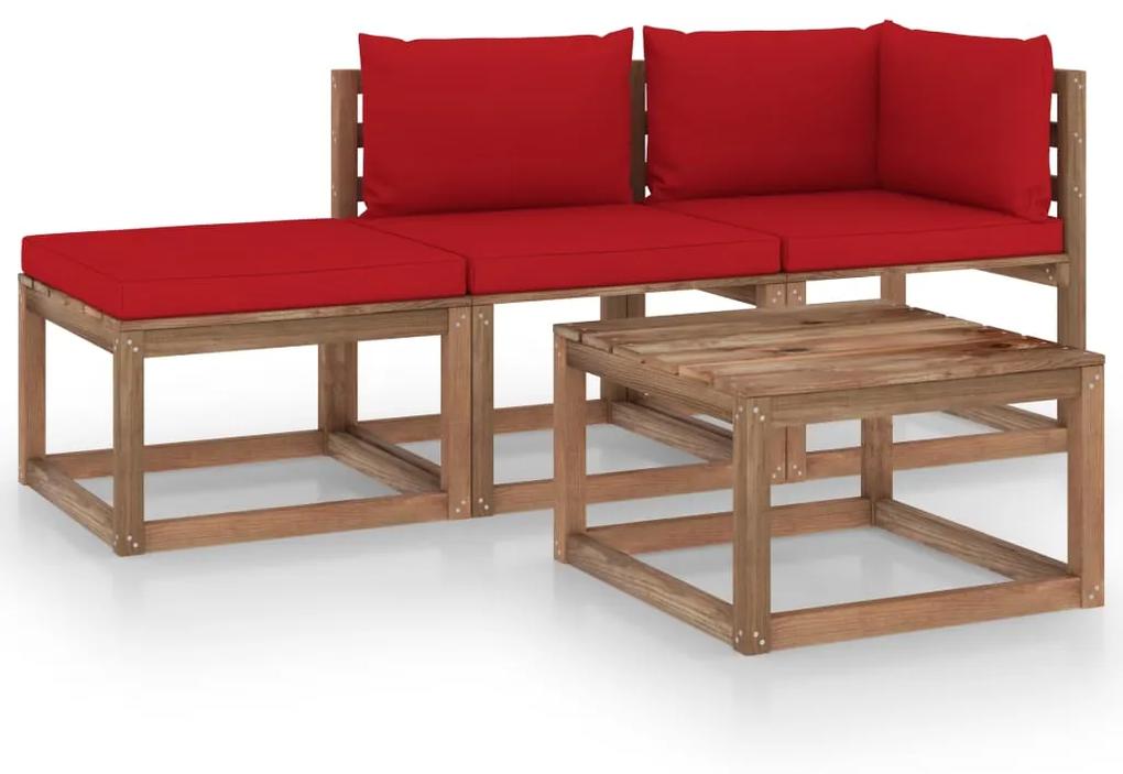 3067326 vidaXL Set mobilier de grădină cu perne, 4 piese, lemn de pin tratat