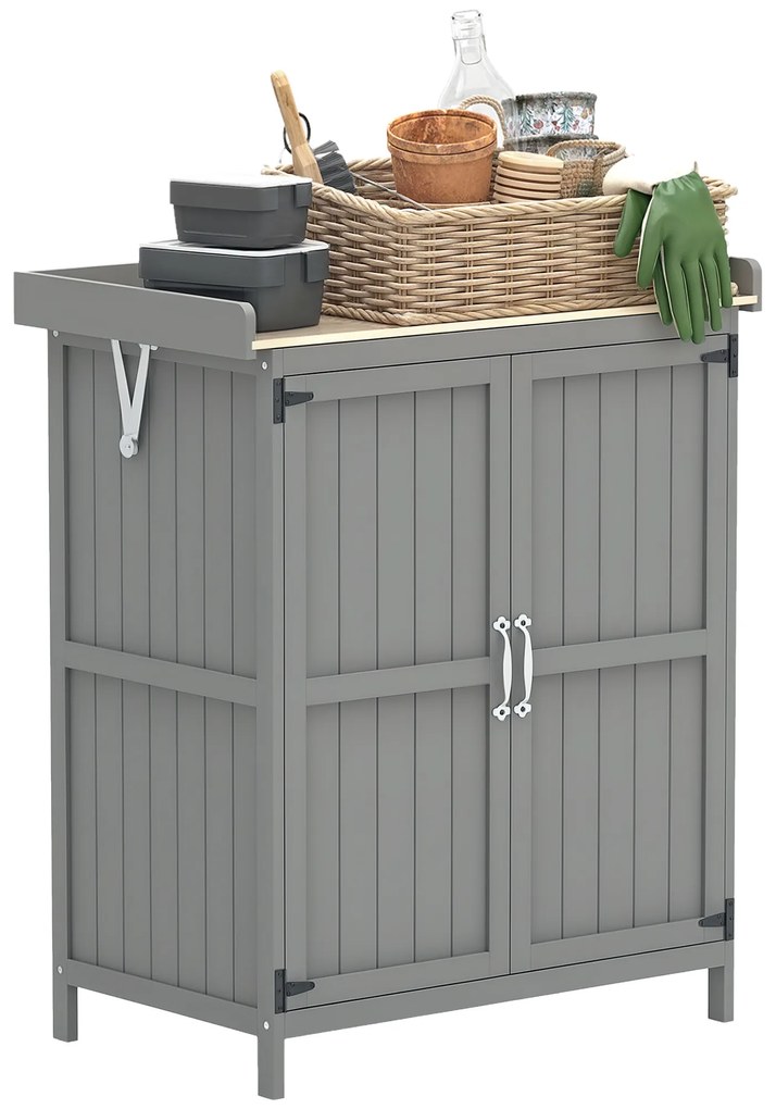 Outsunny Dulap de grădină din lemn adăpost de grădină cu 2 uși, acoperiș pe balamale și poliță, 74 x 43 x 88 cm, gri | Aosom Romania