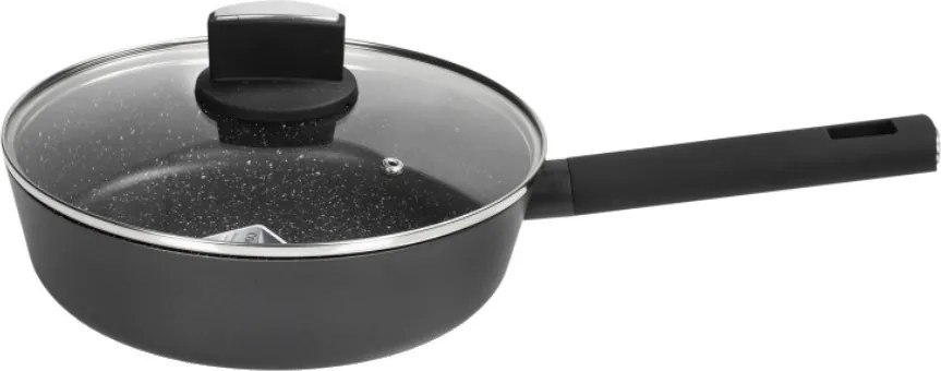 Cratita Zilan ZLN0898 Negru cu invelis din marmura, 5 straturi, 28 cm si maner fin la atingere, 3.9L
