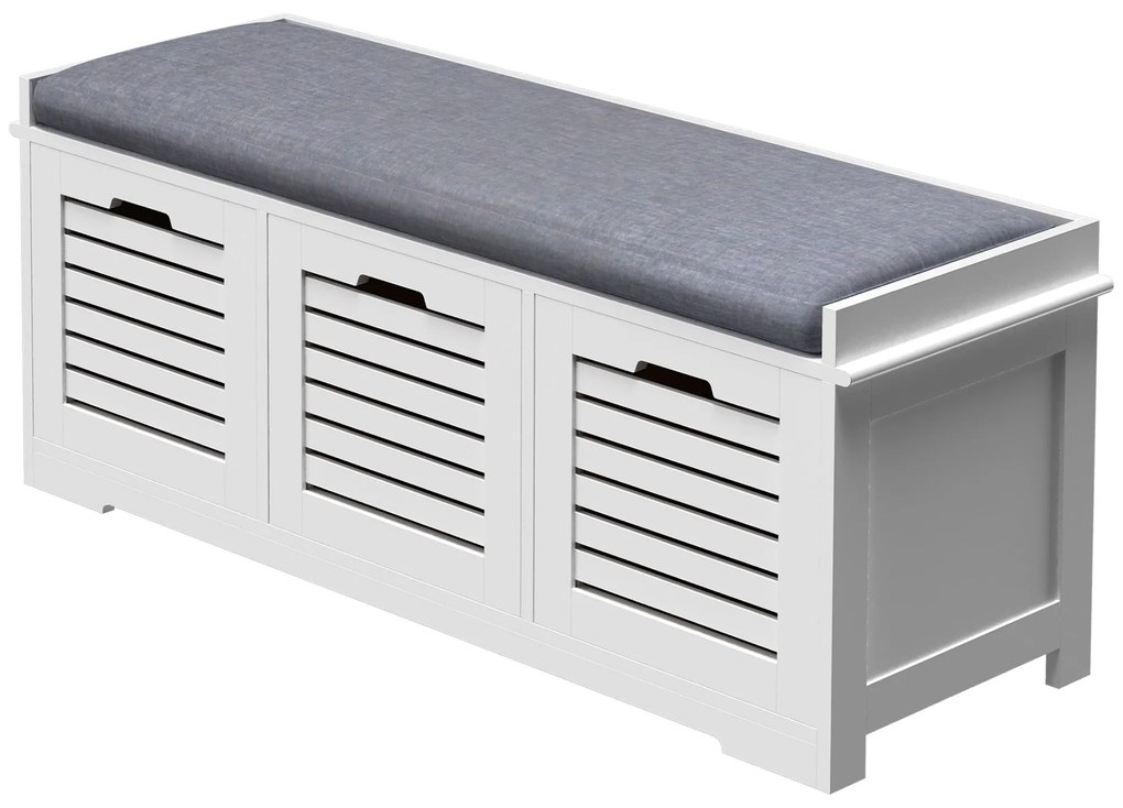 HOMCOM Banc pentru pantofi dulap pentru pantofi cu 3 sertare și pernă detașabilă, dim. 108l x 35A x 43Î cm, alb | Aosom Romania