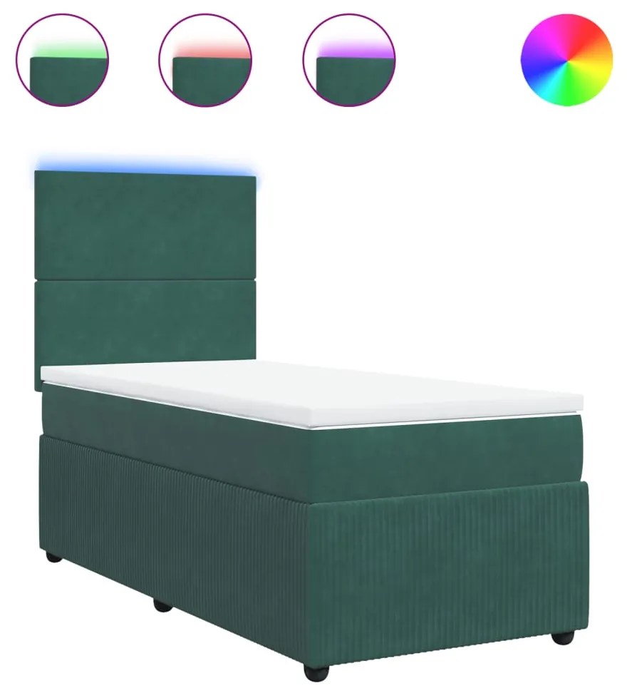 3294511 vidaXL Pat box spring cu saltea, verde închis, 90x190 cm, catifea