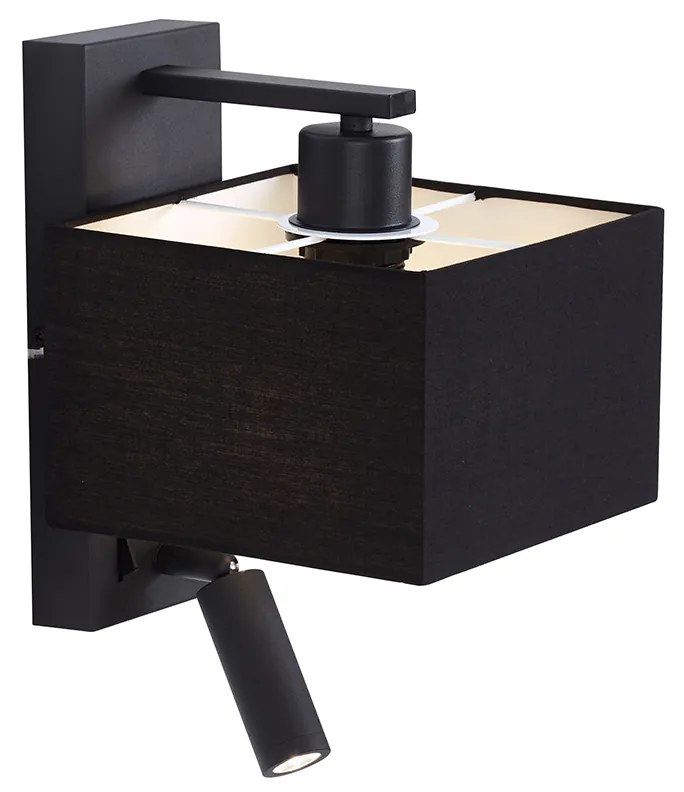 Lampa de perete moderna neagra patrata cu lampa de citit - Puglia