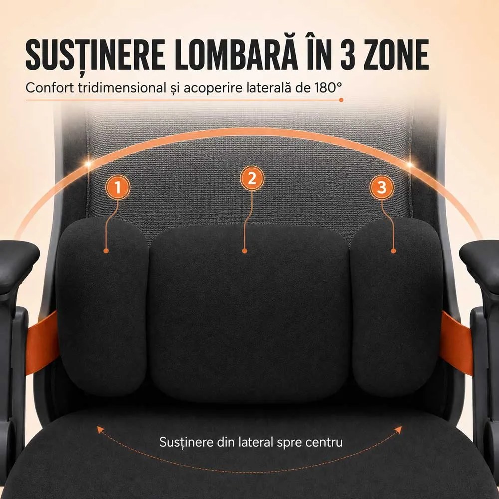 Scaun ergonomic din mesh cu suport lombar reglabil și suport pentru picioare SYYT 9523 negru