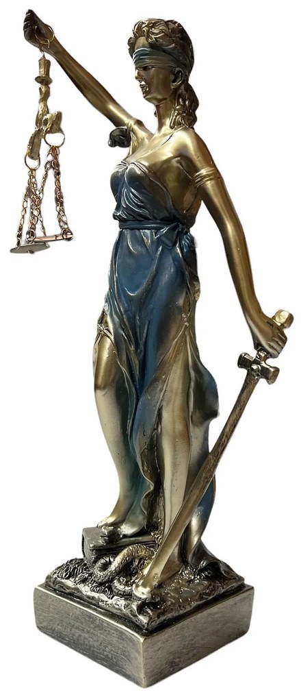 Statueta Zeita Justitiei THEMIS, Albastru  Auriu, 35cm
