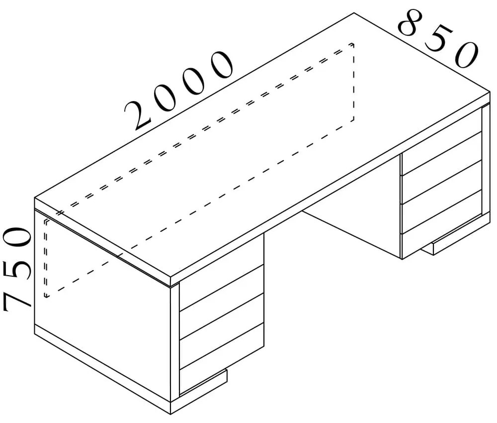 Masa Lineart 200 x 85 cm + 2x container, ulm deschis / antracit