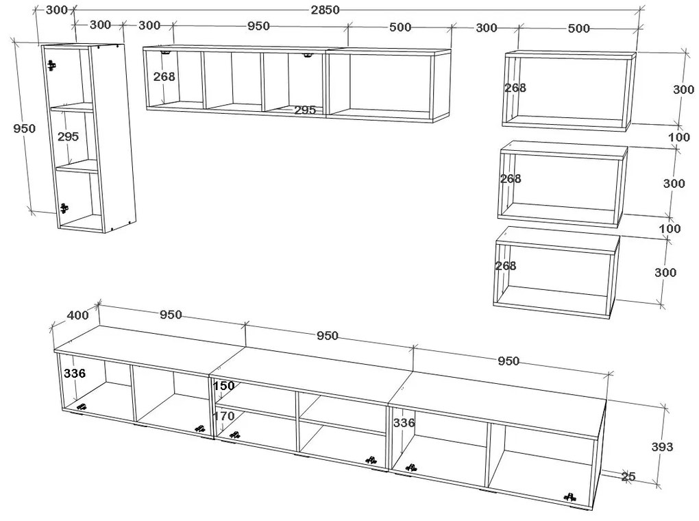 Living haaus V5, Alb/Stejar Artisan, L 285 cm