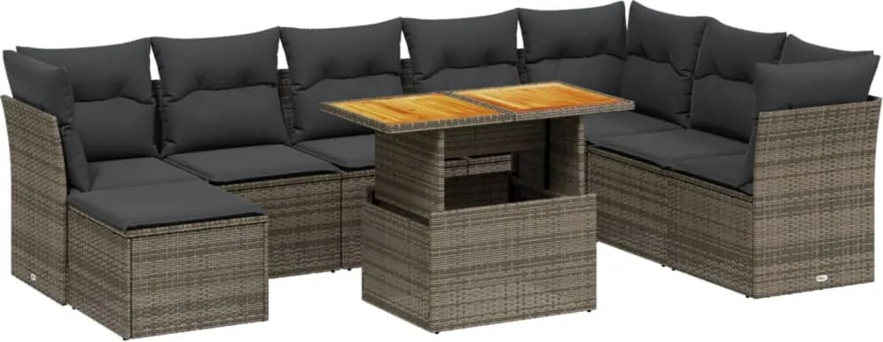 vidaXL Set canapele de grădină, 9 piese, cu perne, gri, poliratan