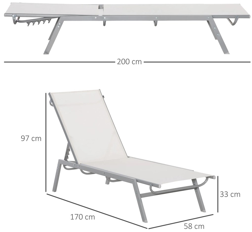 Outsunny Şezlong de Gradina Relaxliege cu Spătar Reglabil în 5 Trepte din Metal Crem 170 x 58 x 97 cm | Aosom Romania
