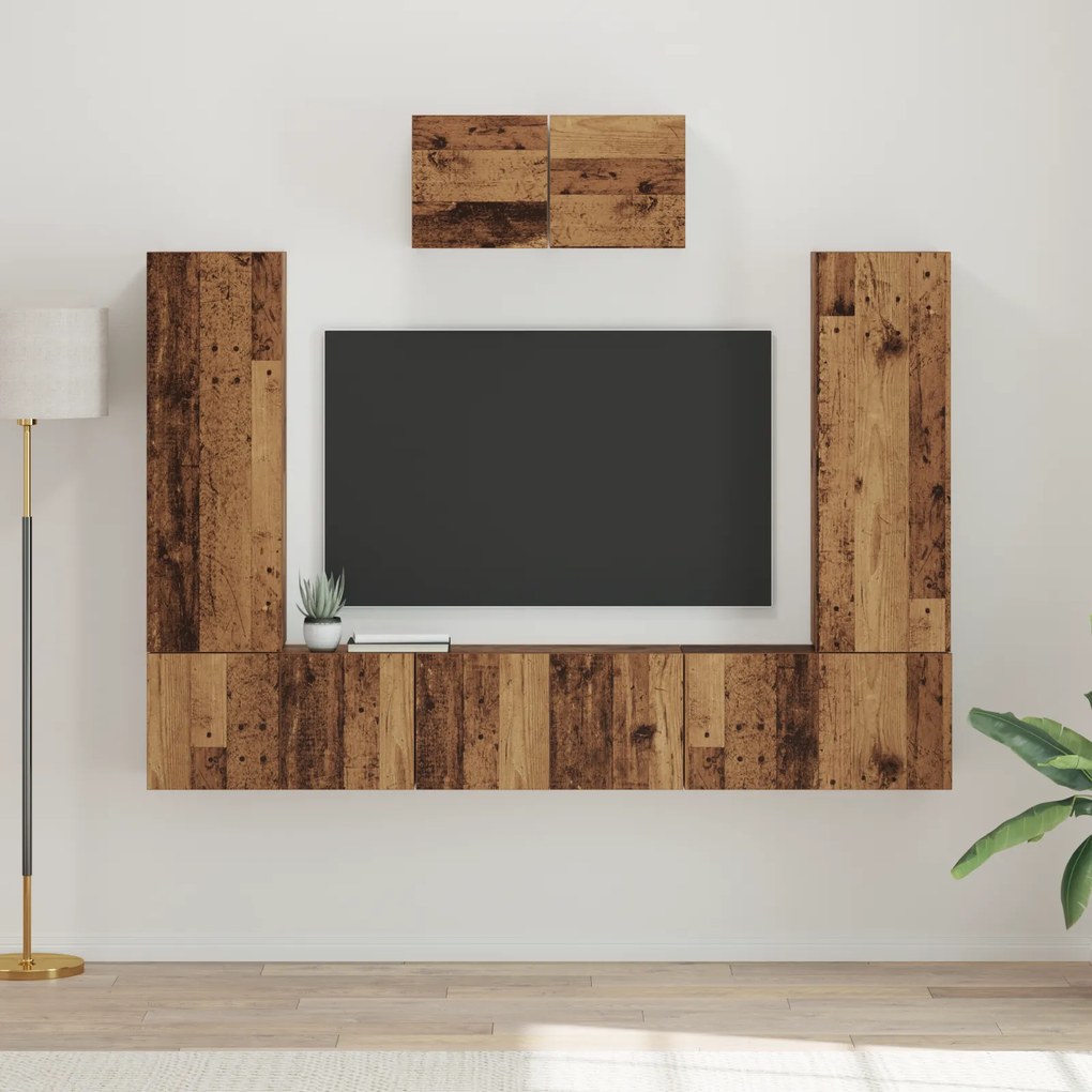 vidaXL Set comodă TV 7 pcs Lemn vechi 180 x 30 x 120 cm Lemn compozit