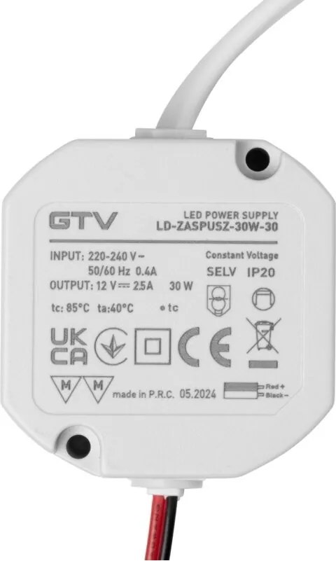 Transformator GTV pentru bandă LED, 30W, 12V, IP20 Plastic, 30 W, 12 V