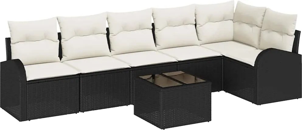 vidaXL Set de canapele pentru grădină 7 pcs Negru și Alb poliratan