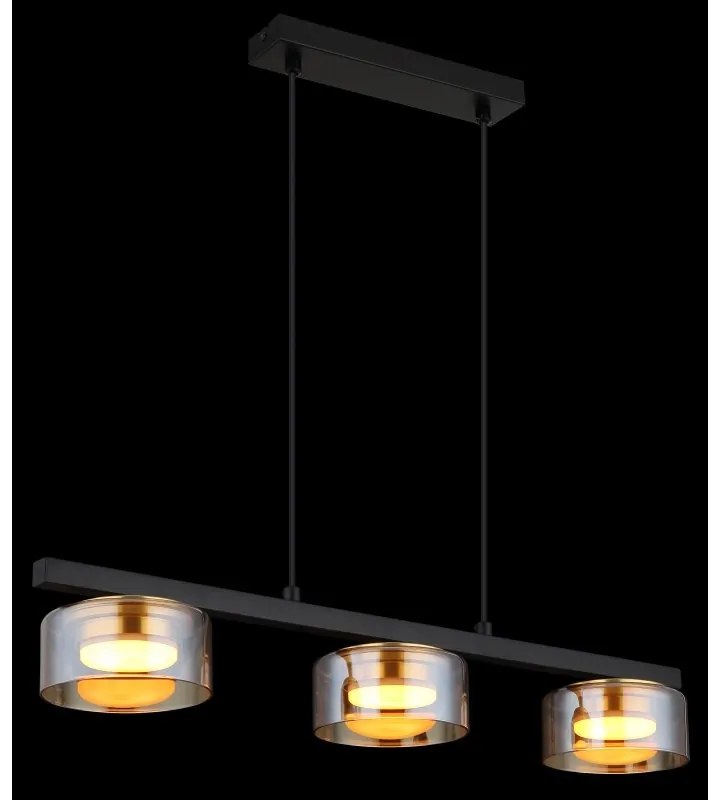Lustra suspendata din metal negru cu sticla chihlimbar HIGGINS 3L