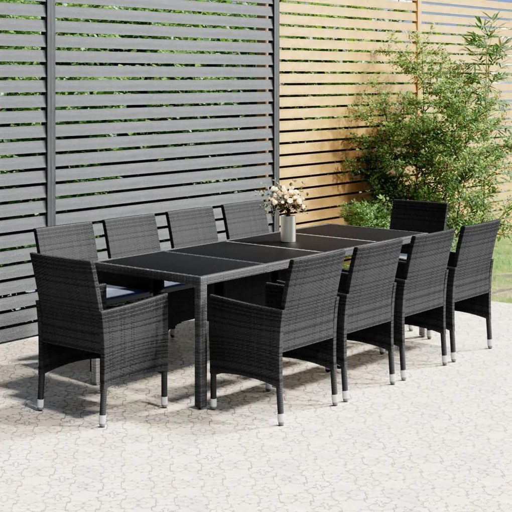 Set mobilier de gradina, 11 piese, gri, poliratan