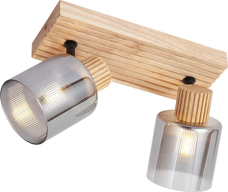 Spot inteligent din lemn cu sticlă fumurie cu 2 lumini rotativ și înclinabil, inclusiv WiFi G45 - Gracy