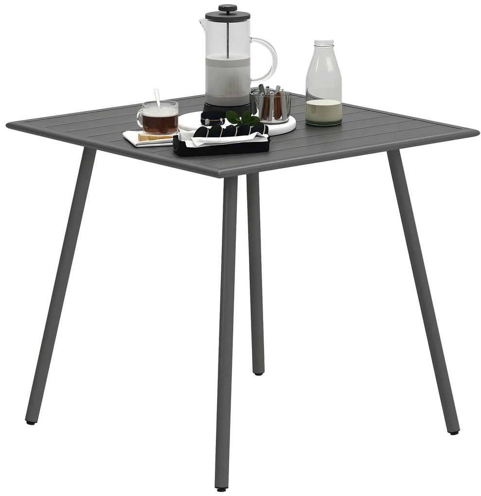 Outsunny Masă de grădină pentru 6 persoane cu blat cu lamele pentru grădină, patio, terasă, 80 x 80 x 74 cm, gri | Aosom Romania