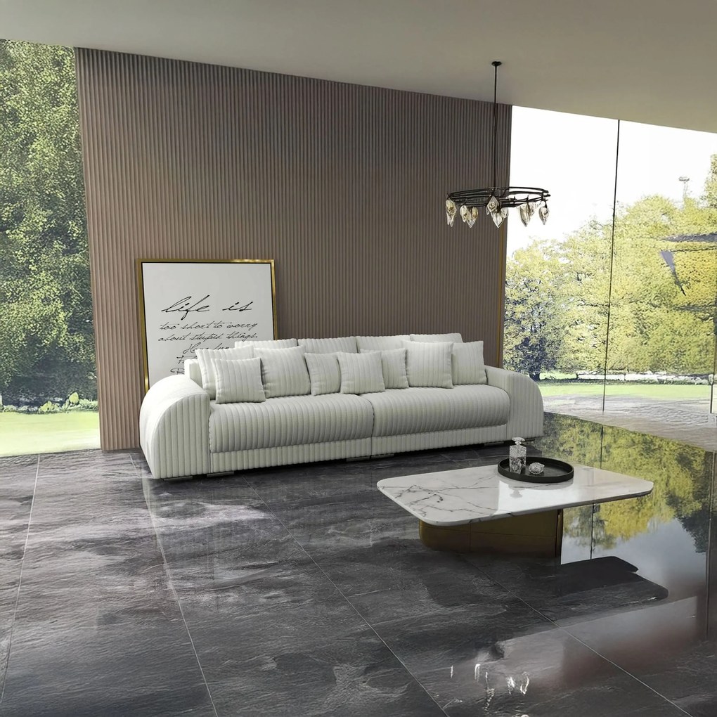 Canapea extensibilă dumonde cu 2 lăzi de depozitare si sezut confortabil din spuma high-density, Verona Ambiance Ivory 310x100 cm