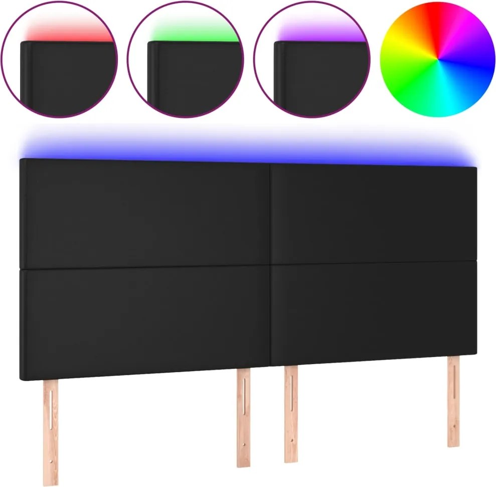 vidaXL Tăblie cu LED-uri, negru, 160x5x118/128 cm, piele ecologică