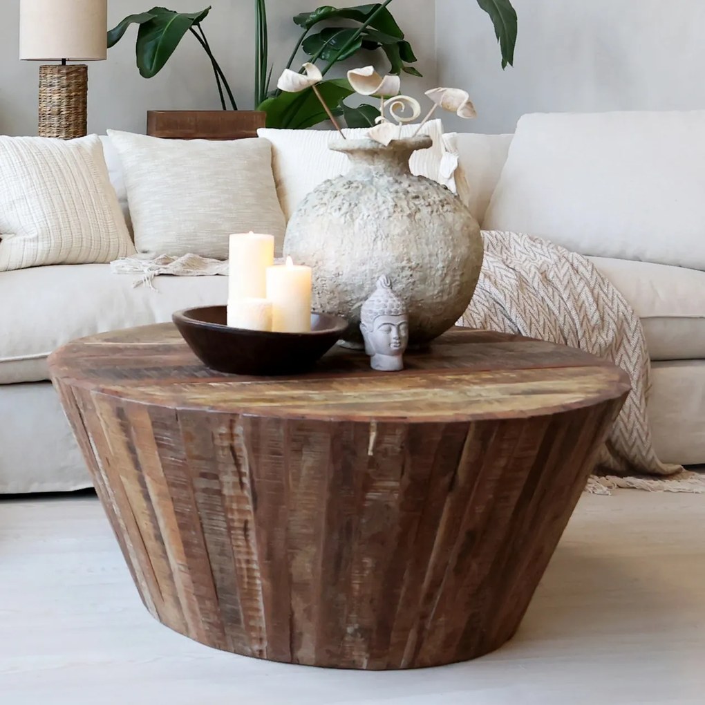 Masuta de cafea din lemn reciclat, aspect rustic, Grimaud