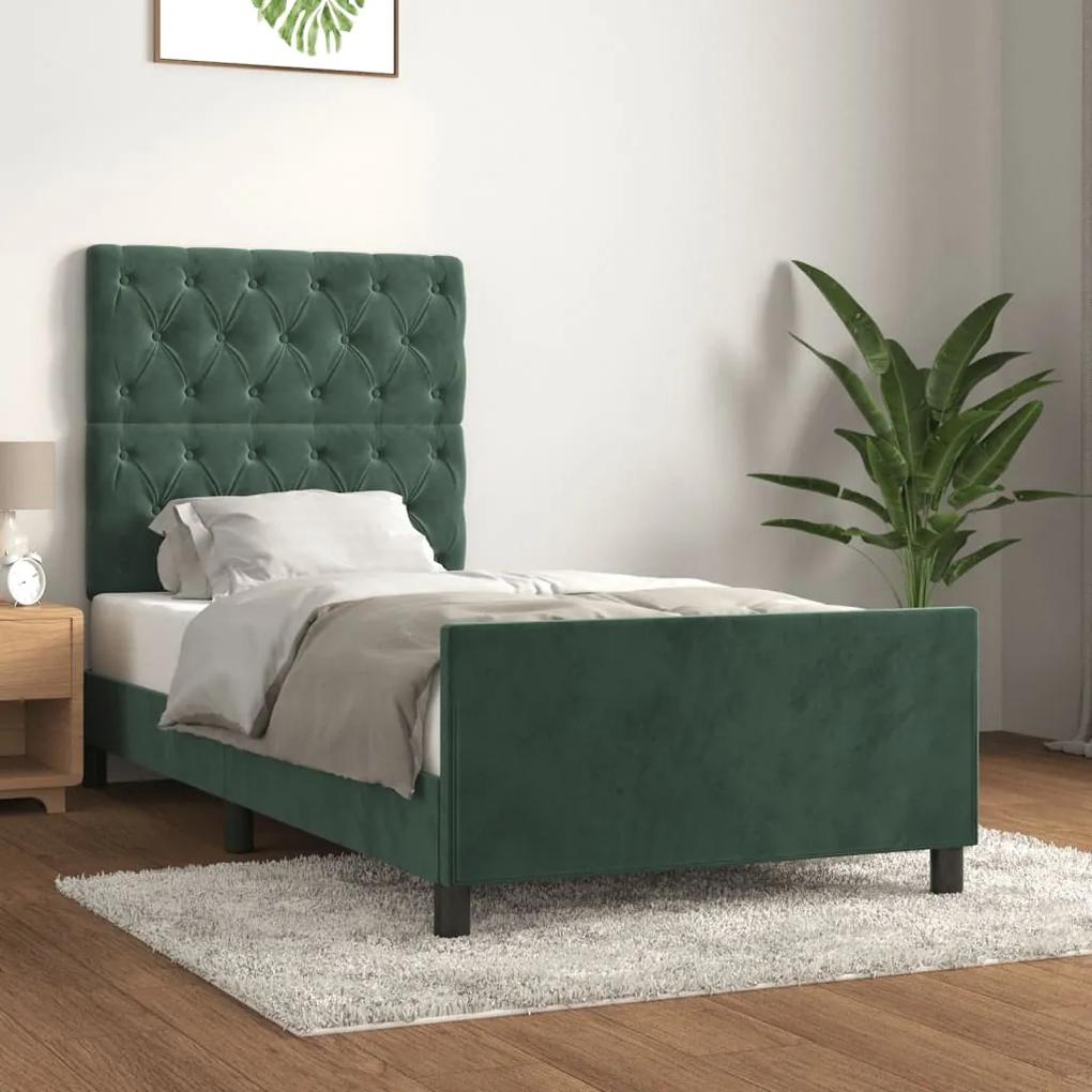 3125907 vidaXL Cadru de pat cu tăblie, verde închis, 80x200 cm, catifea