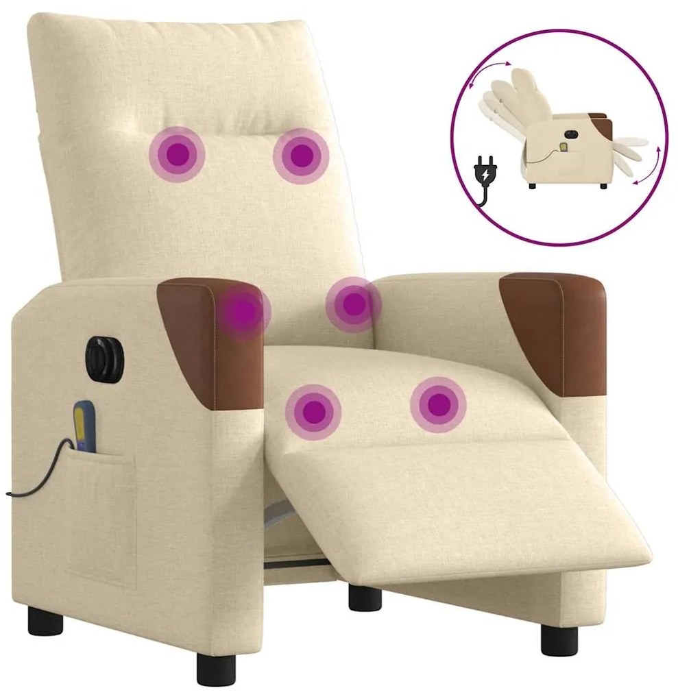 vidaXL Fotoliu electric de masaj rabatabil, crem, textil